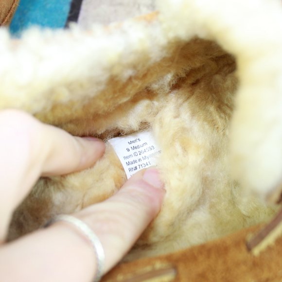 LL Bean Brown Suede Shearling Lined Wicked Good Moccasin Slippers Size 9 M - Picture 7 of 9